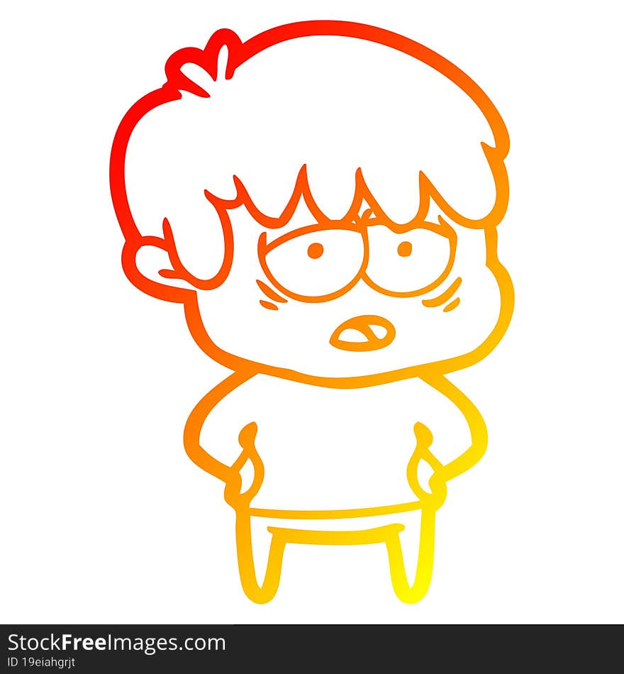 Warm Gradient Line Drawing Cartoon Exhausted Boy