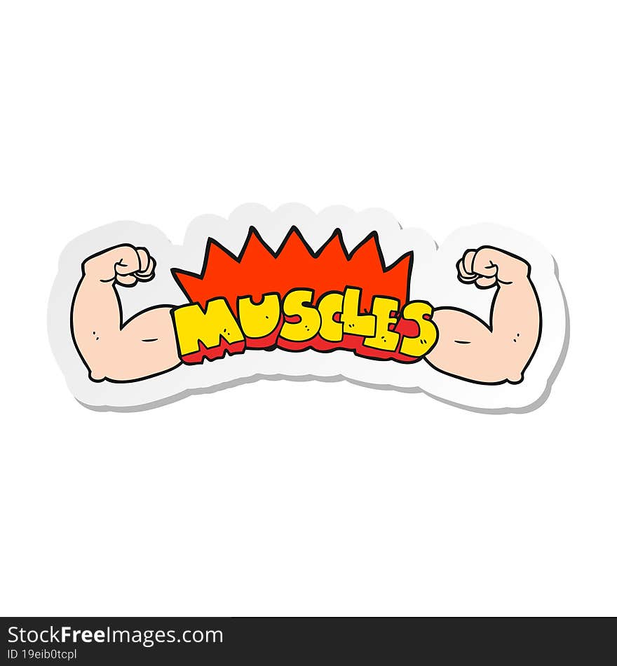 sticker of a cartoon muscles symbol