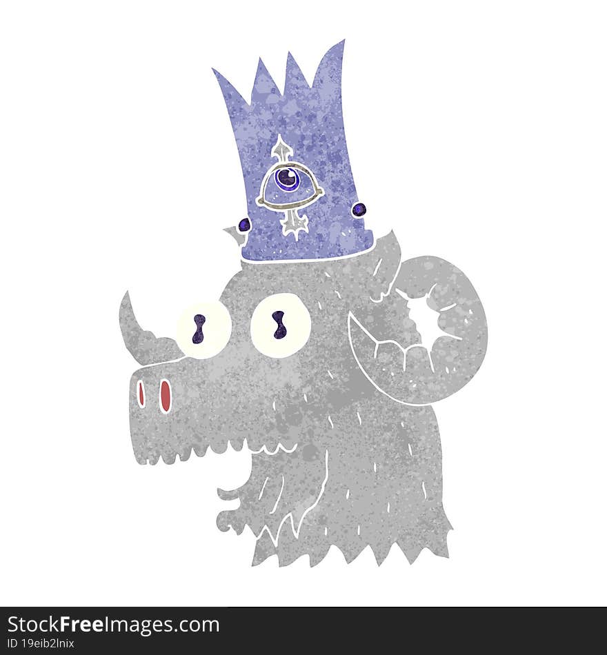 retro cartoon ram head with magical crown