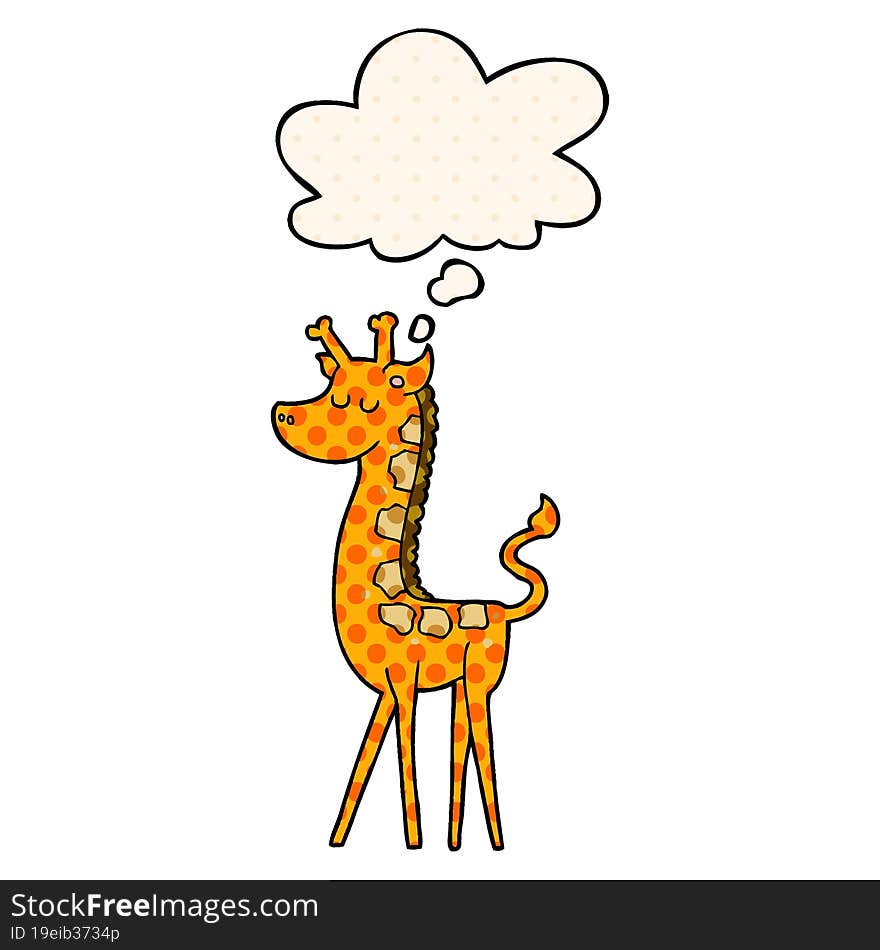 cartoon giraffe with thought bubble in comic book style