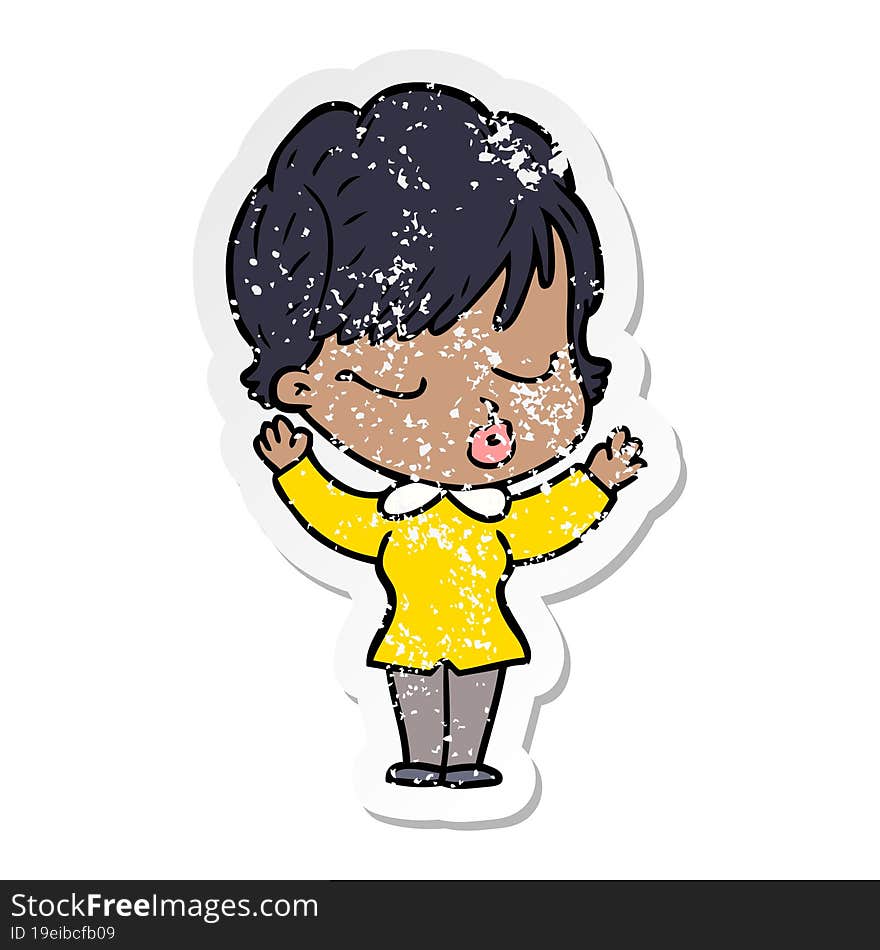 distressed sticker of a cartoon woman with eyes shut