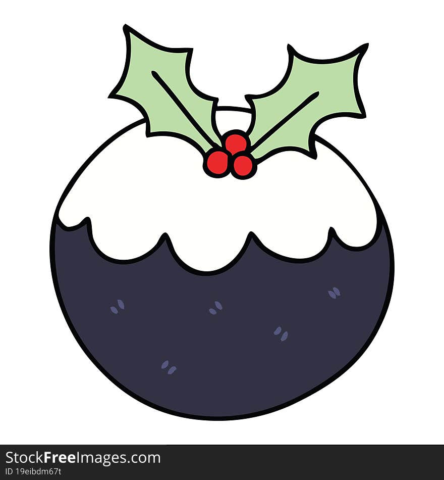 Quirky Hand Drawn Cartoon Christmas Pudding