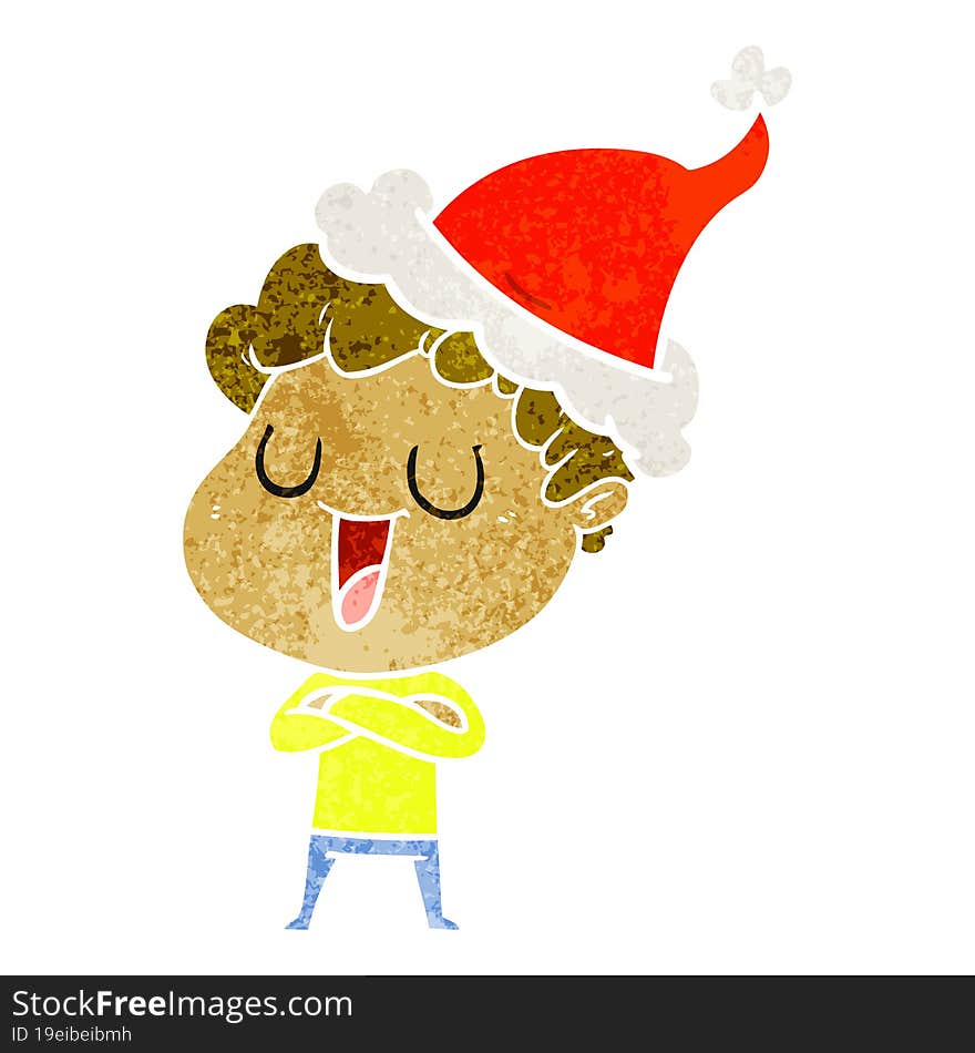 laughing retro cartoon of a man wearing santa hat