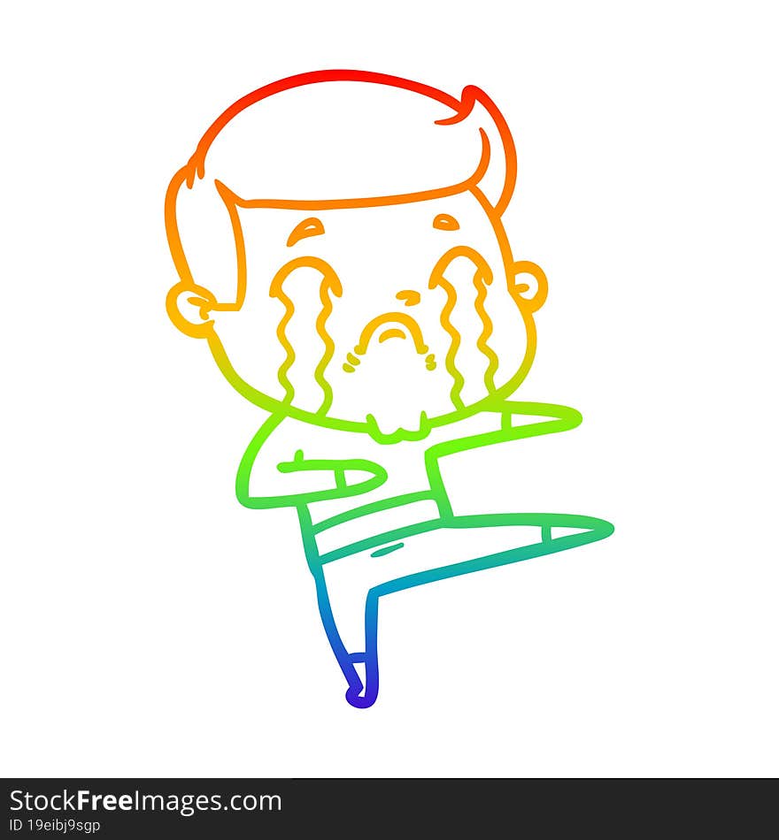 rainbow gradient line drawing cartoon man crying