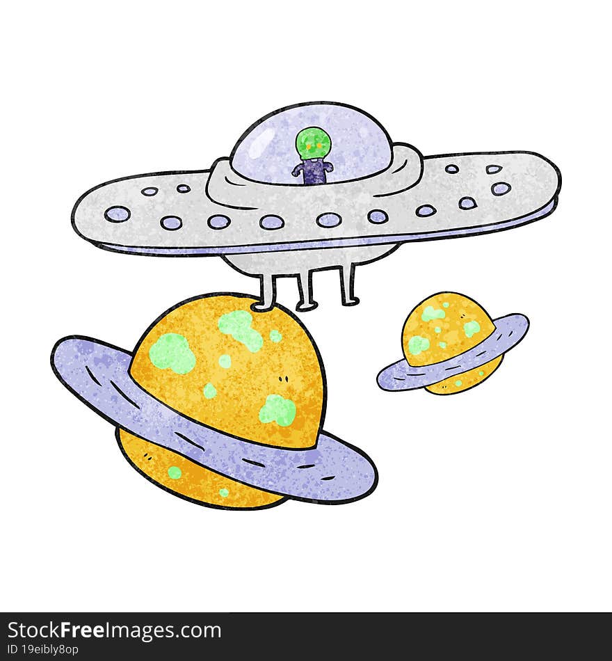 textured cartoon flying saucer in space