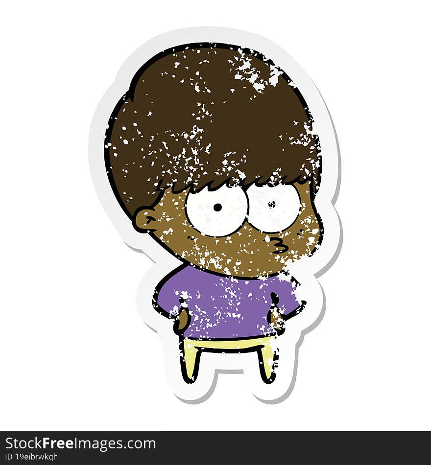 distressed sticker of a nervous cartoon boy