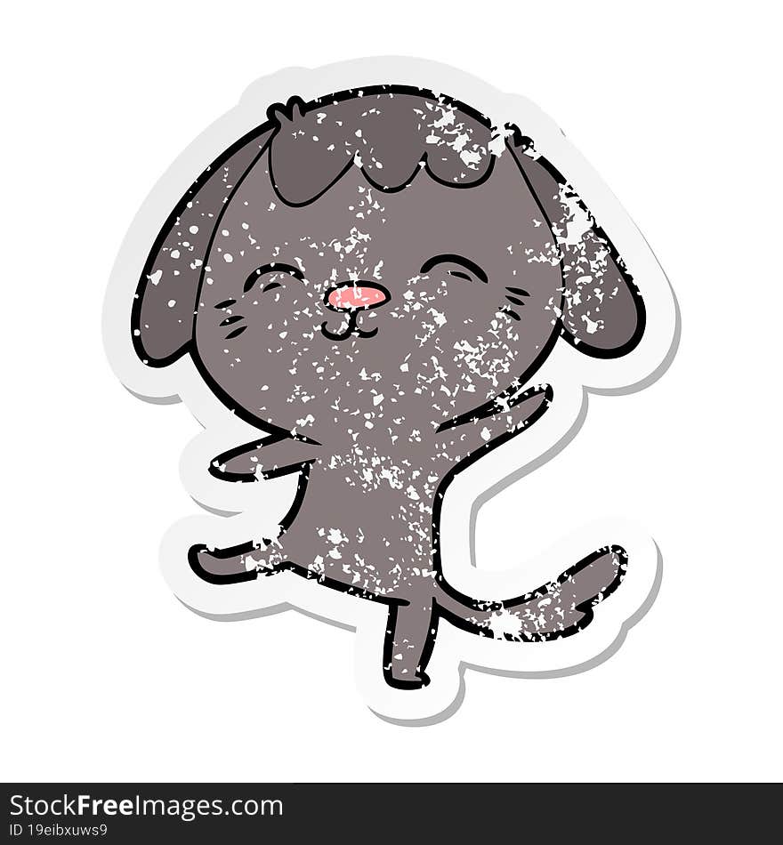 distressed sticker of a happy cartoon dancing dog