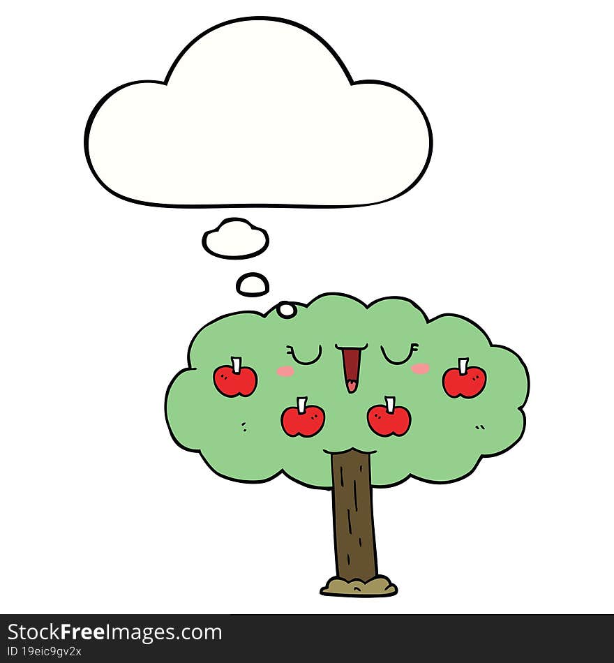 cartoon apple tree and thought bubble