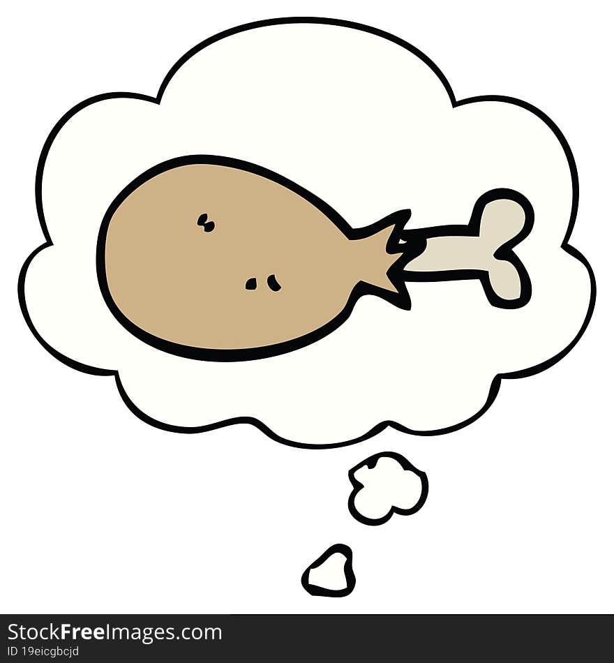 cartoon cooked chicken leg with thought bubble