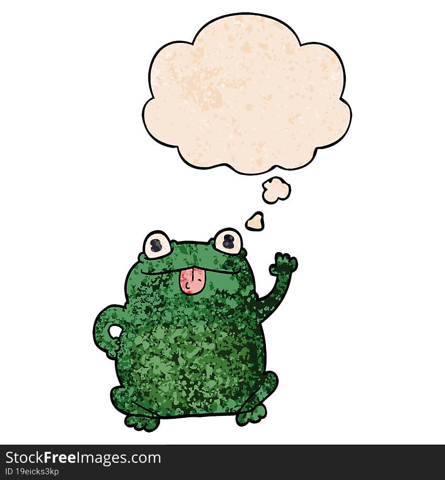 cartoon frog and thought bubble in grunge texture pattern style