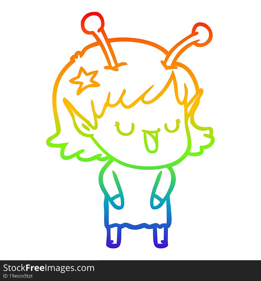 rainbow gradient line drawing happy alien girl cartoon