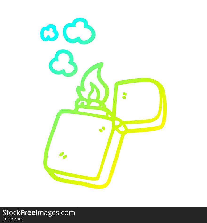 cold gradient line drawing of a cartoon gold lighter