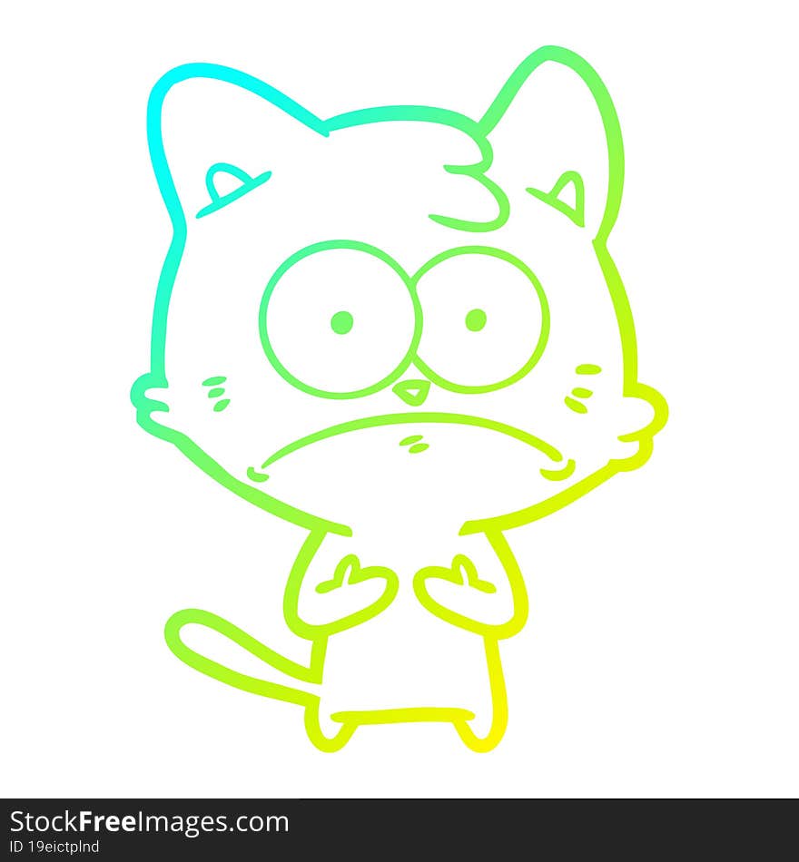 Cold Gradient Line Drawing Cartoon Nervous Cat