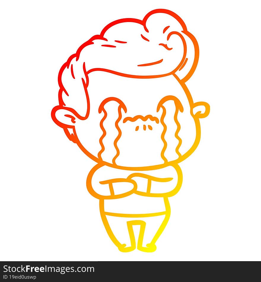 Warm Gradient Line Drawing Cartoon Man Crying