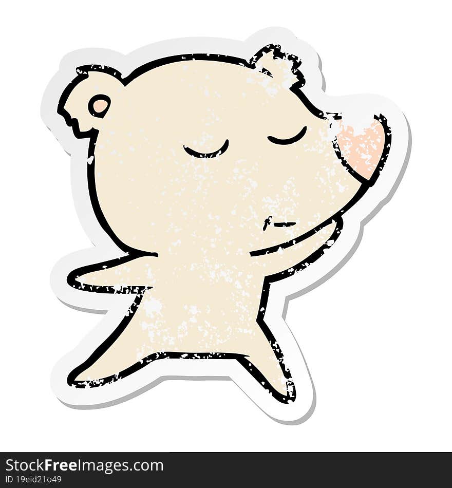 distressed sticker of a happy cartoon polar bear dancing