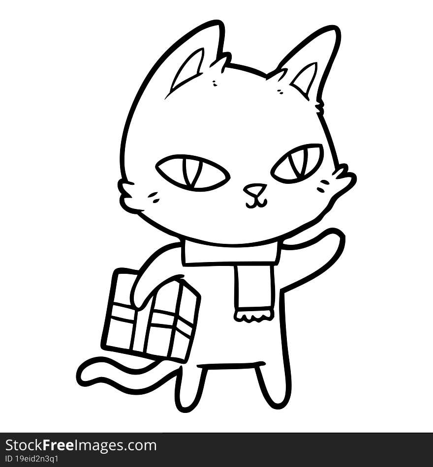 cartoon cat with gift. cartoon cat with gift