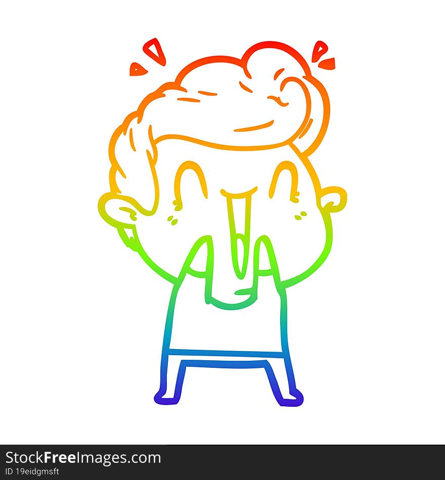 rainbow gradient line drawing of a cartoon happy man laughing