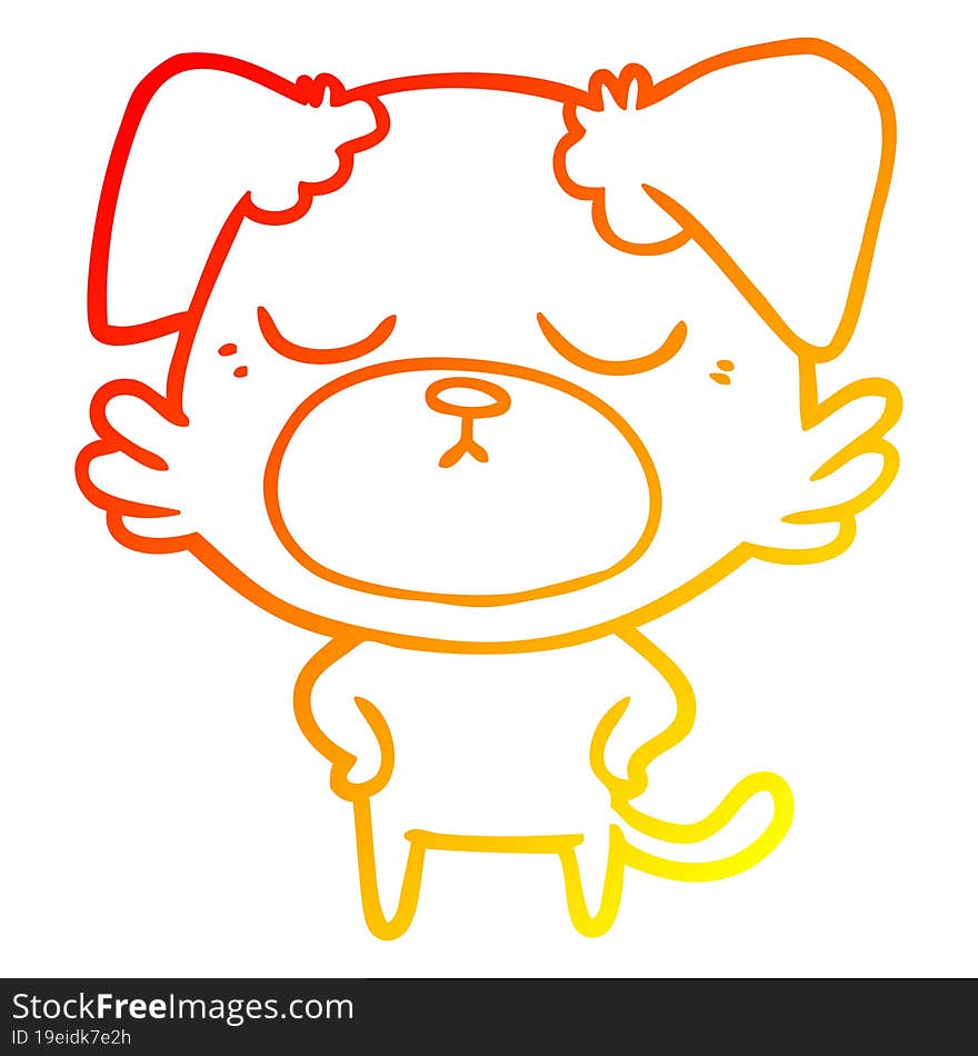 warm gradient line drawing of a cute cartoon dog