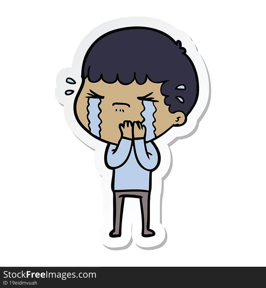 sticker of a cartoon man crying