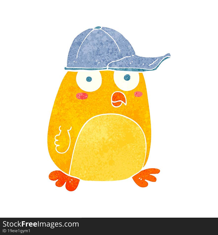 retro cartoon bird in cap