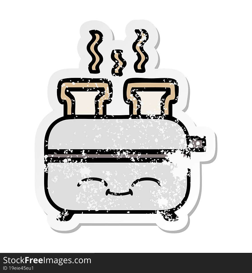 Distressed Sticker Of A Cute Cartoon Of A Toaster