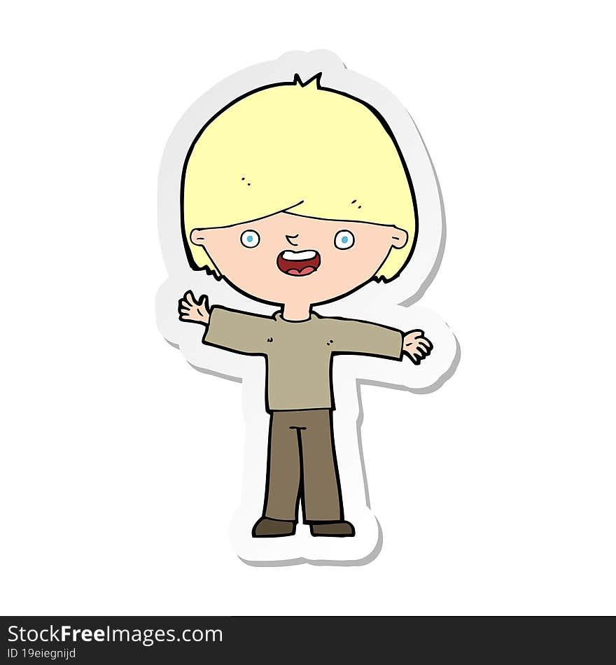 sticker of a cartoon happy boy