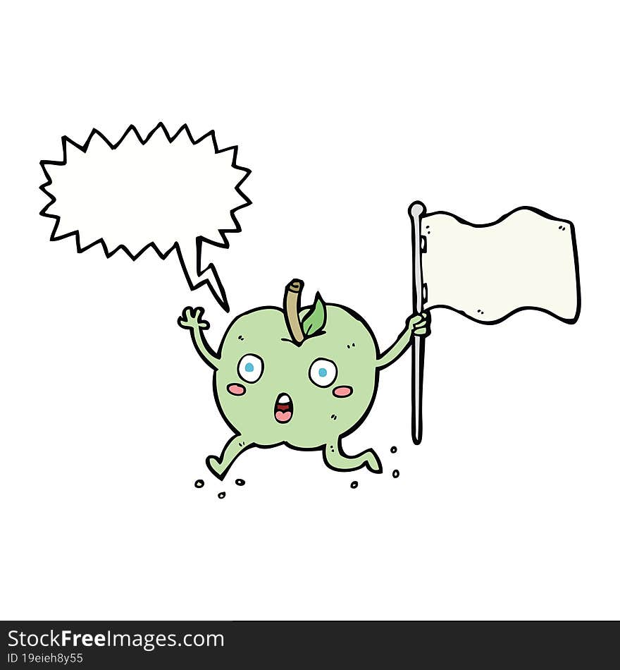 Cartoon Funny Apple With Flag With Speech Bubble