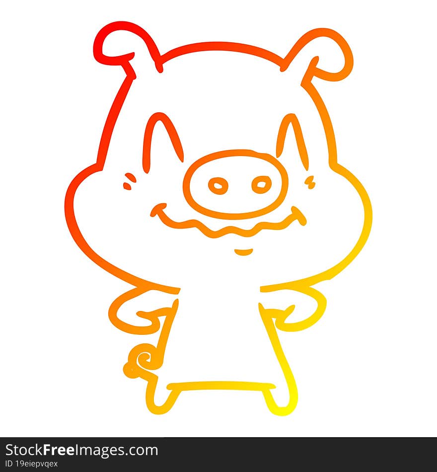 warm gradient line drawing nervous cartoon pig