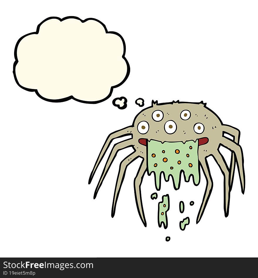 cartoon gross halloween spider with thought bubble