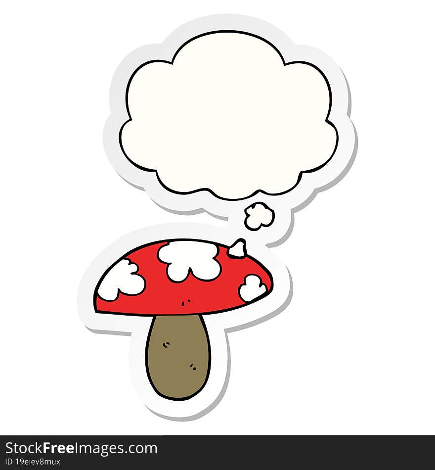 cartoon mushroom with thought bubble as a printed sticker