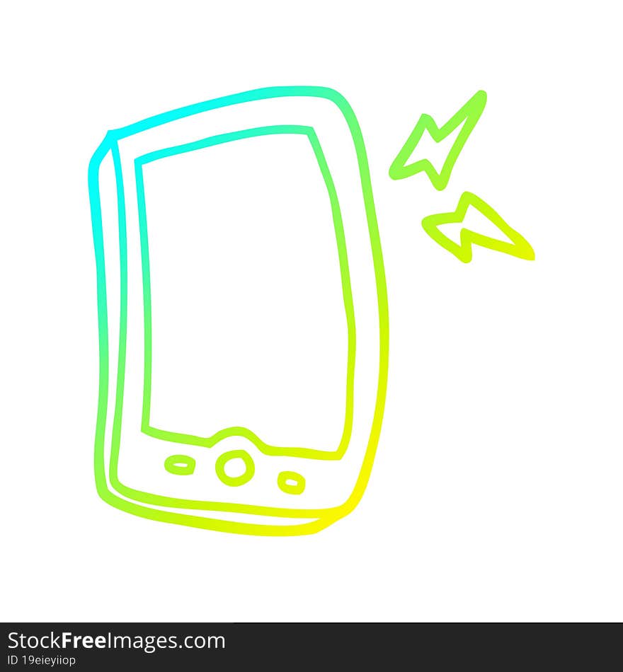 cold gradient line drawing of a cartoon mobile phone