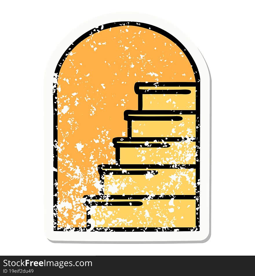 traditional distressed sticker tattoo of a doorway to steps