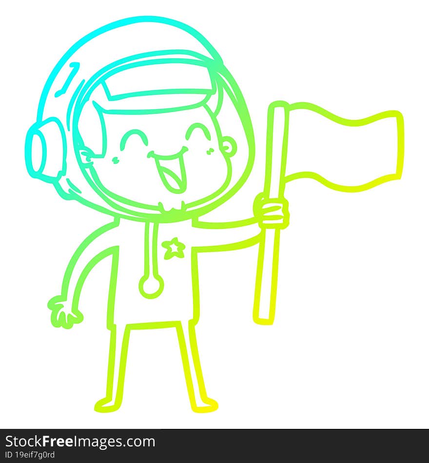 cold gradient line drawing of a happy cartoon astronaut