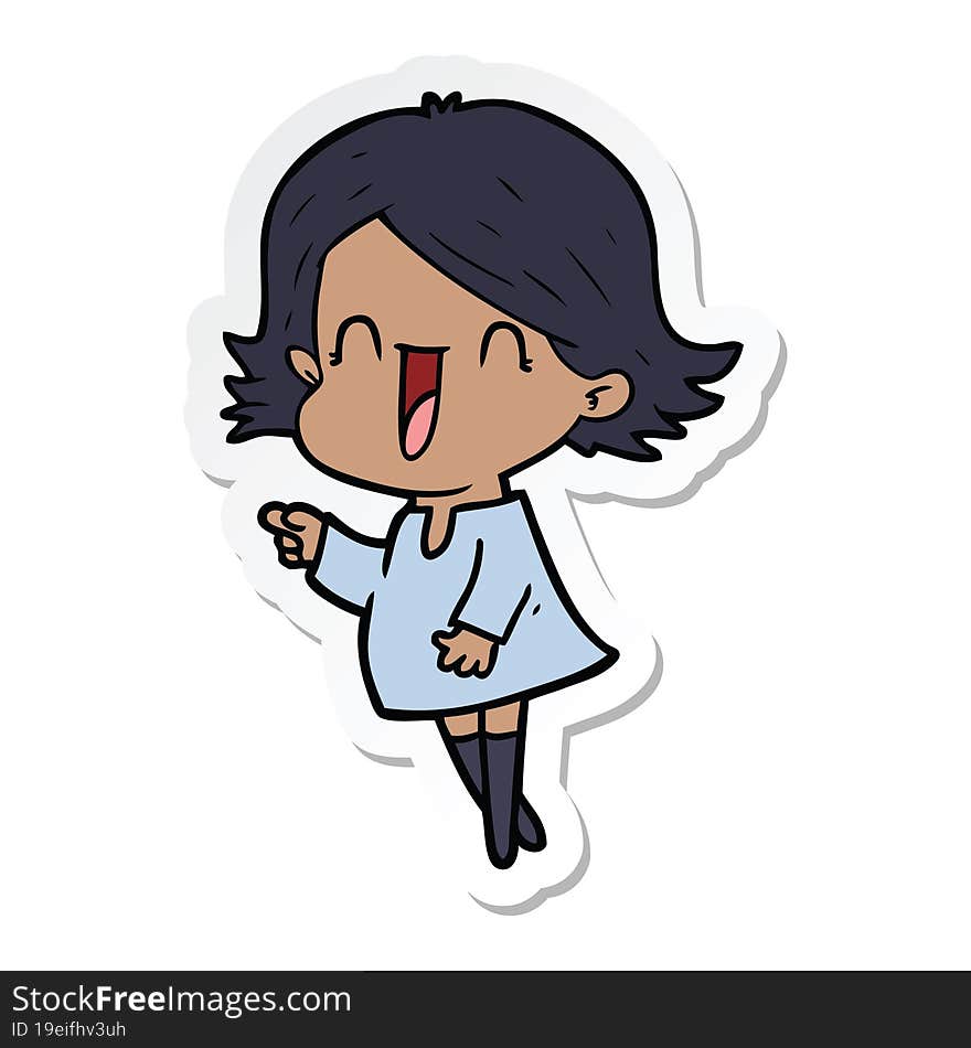 sticker of a cartoon happy woman