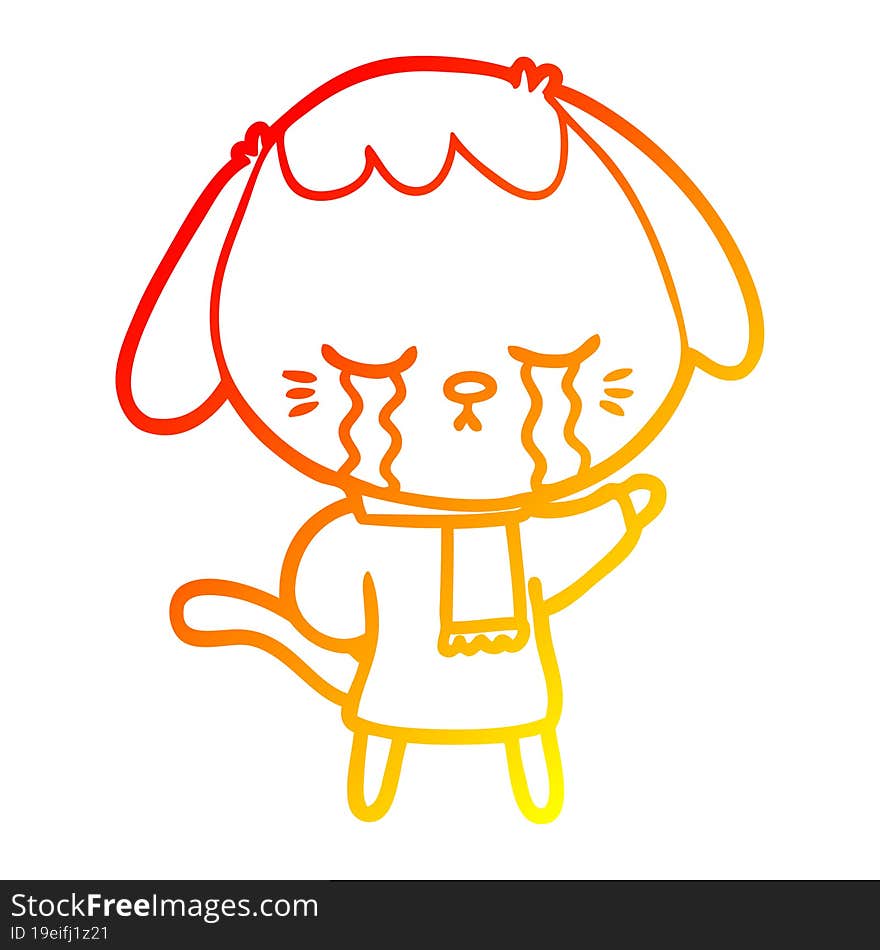 warm gradient line drawing of a cute puppy crying cartoon