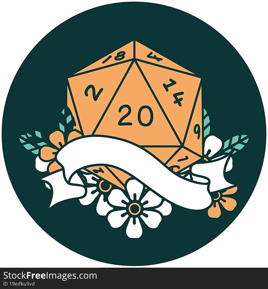 Natural Twenty D20 Dice Roll Icon