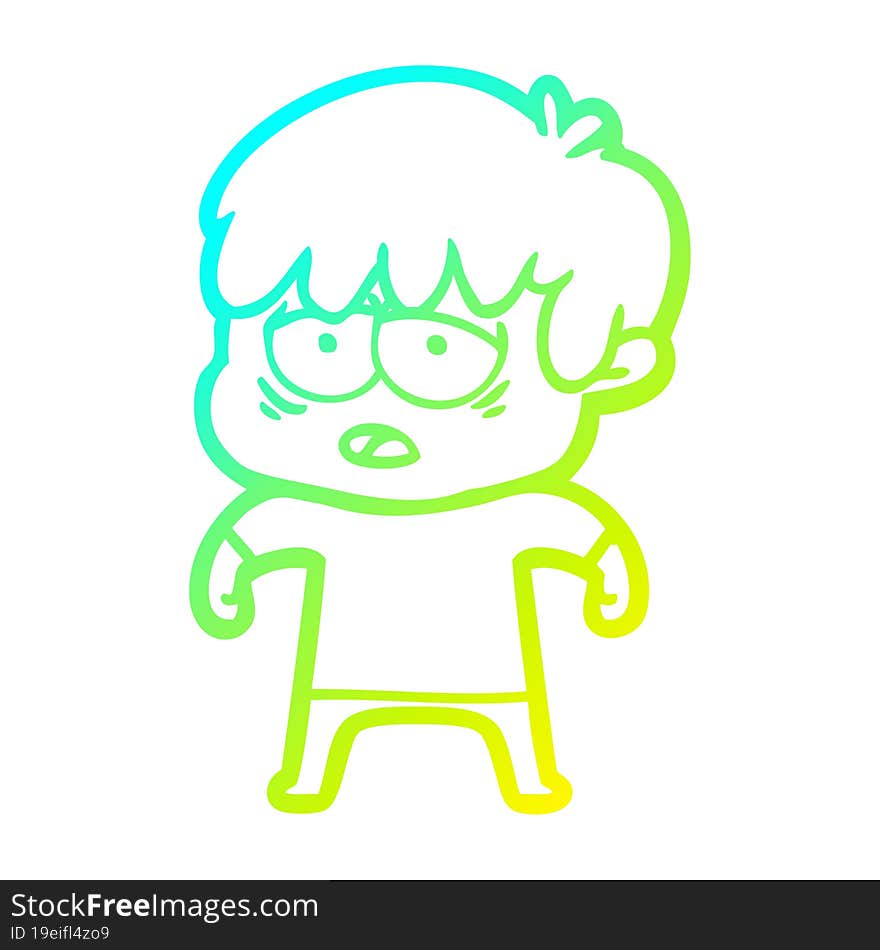 cold gradient line drawing cartoon exhausted boy