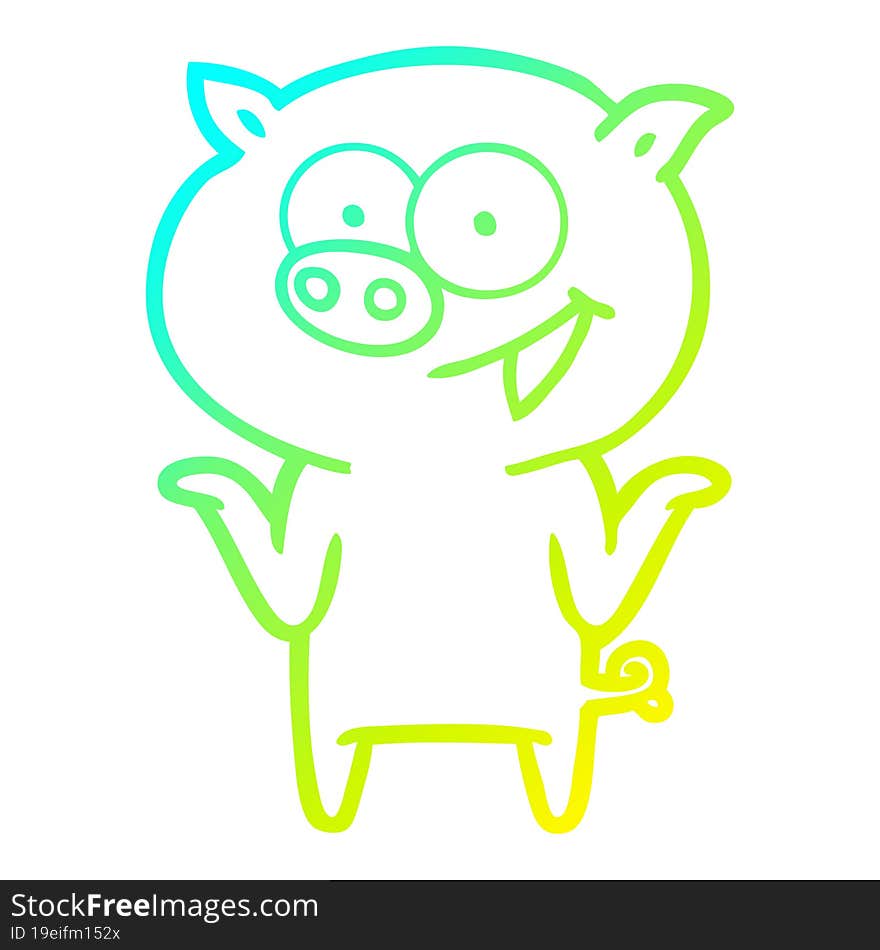 cold gradient line drawing cartoon pig with no worries