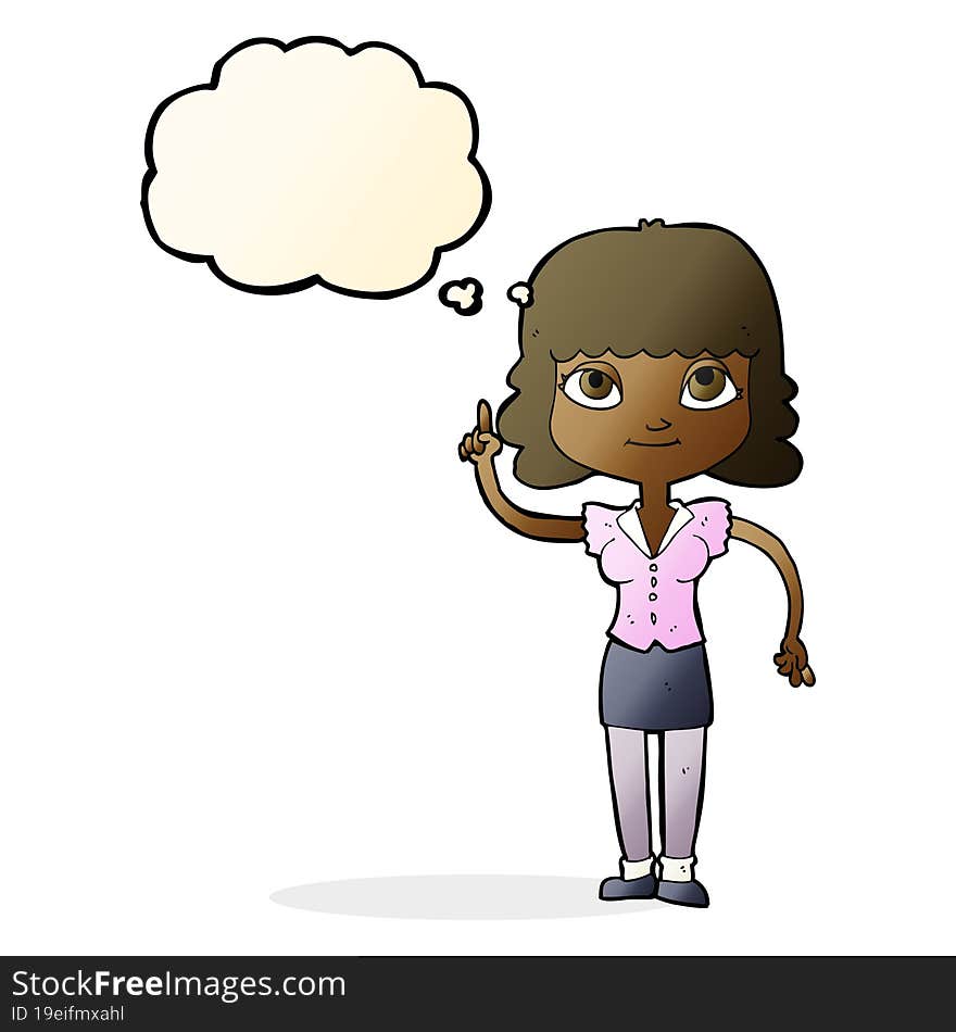 cartoon woman with idea with thought bubble