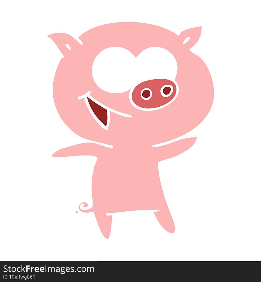 cheerful pig flat color style cartoon