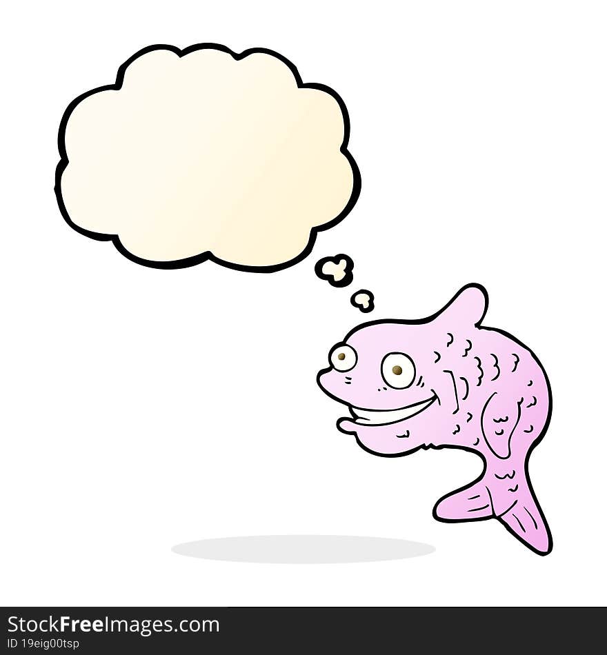 cartoon happy fish with thought bubble