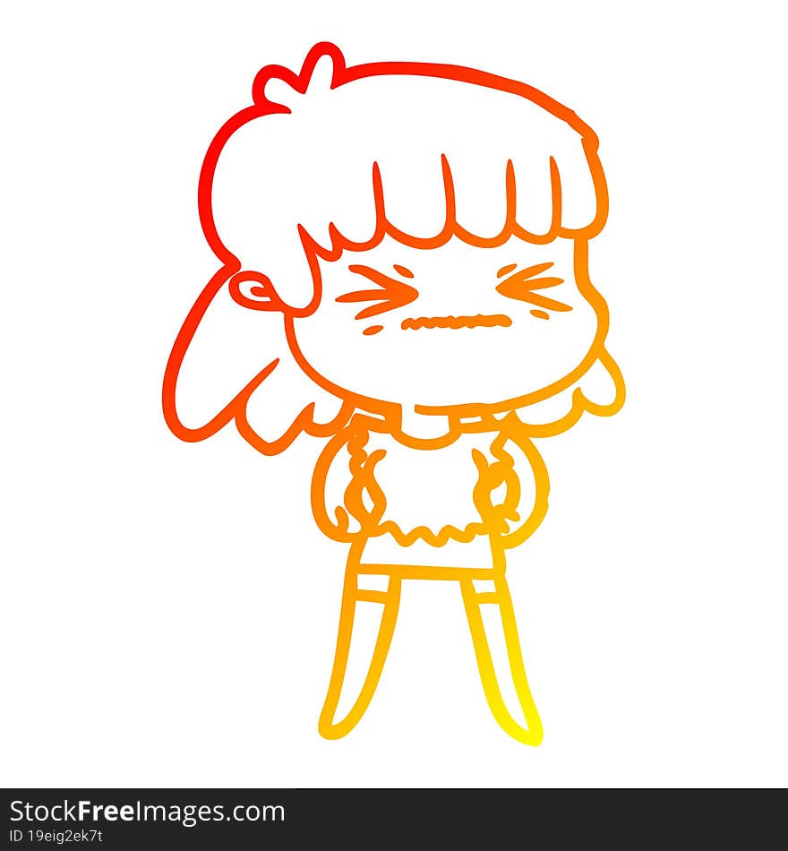 warm gradient line drawing cartoon angry girl