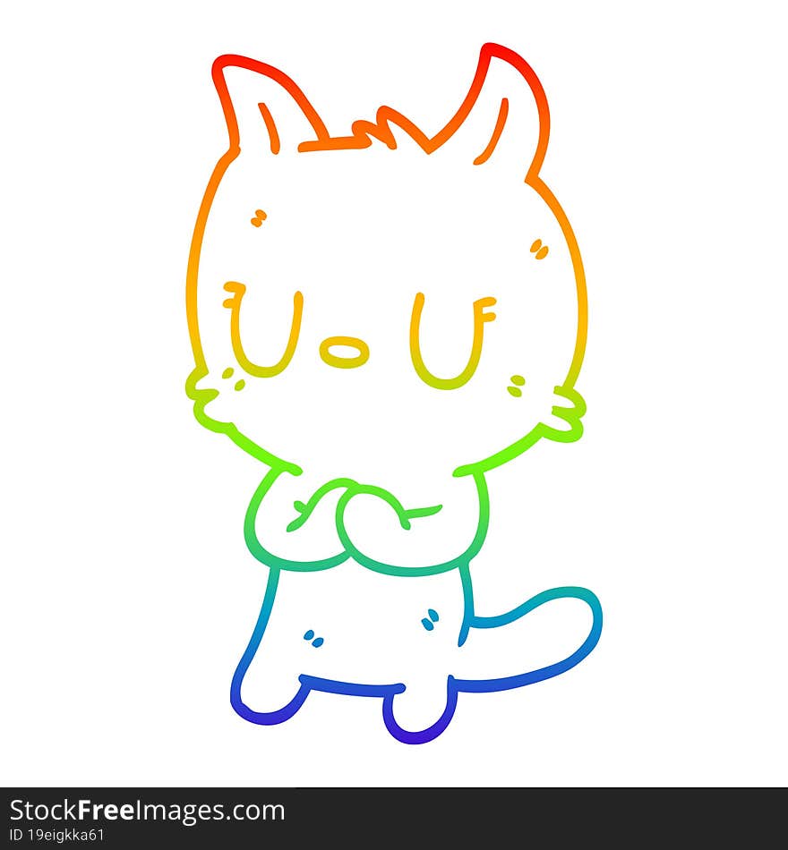 rainbow gradient line drawing of a cute cartoon cat