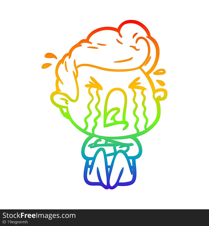 rainbow gradient line drawing of a cartoon crying man