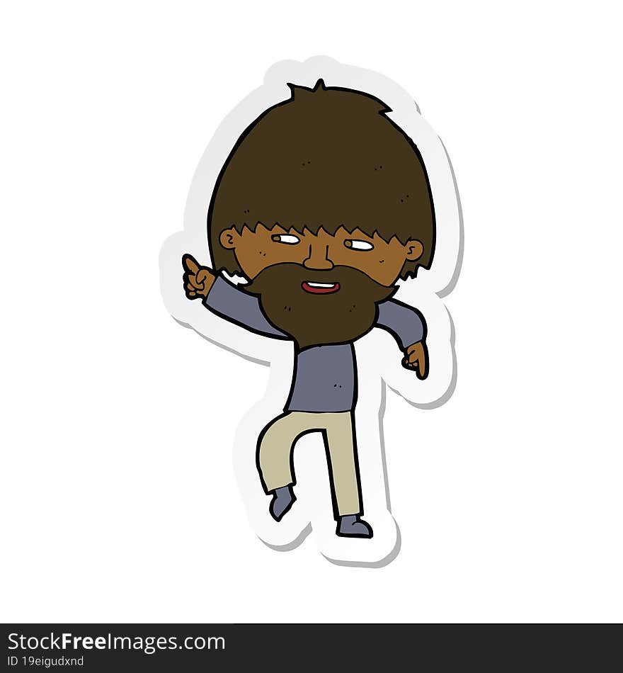 sticker of a cartoon bearded man pointing and laughing