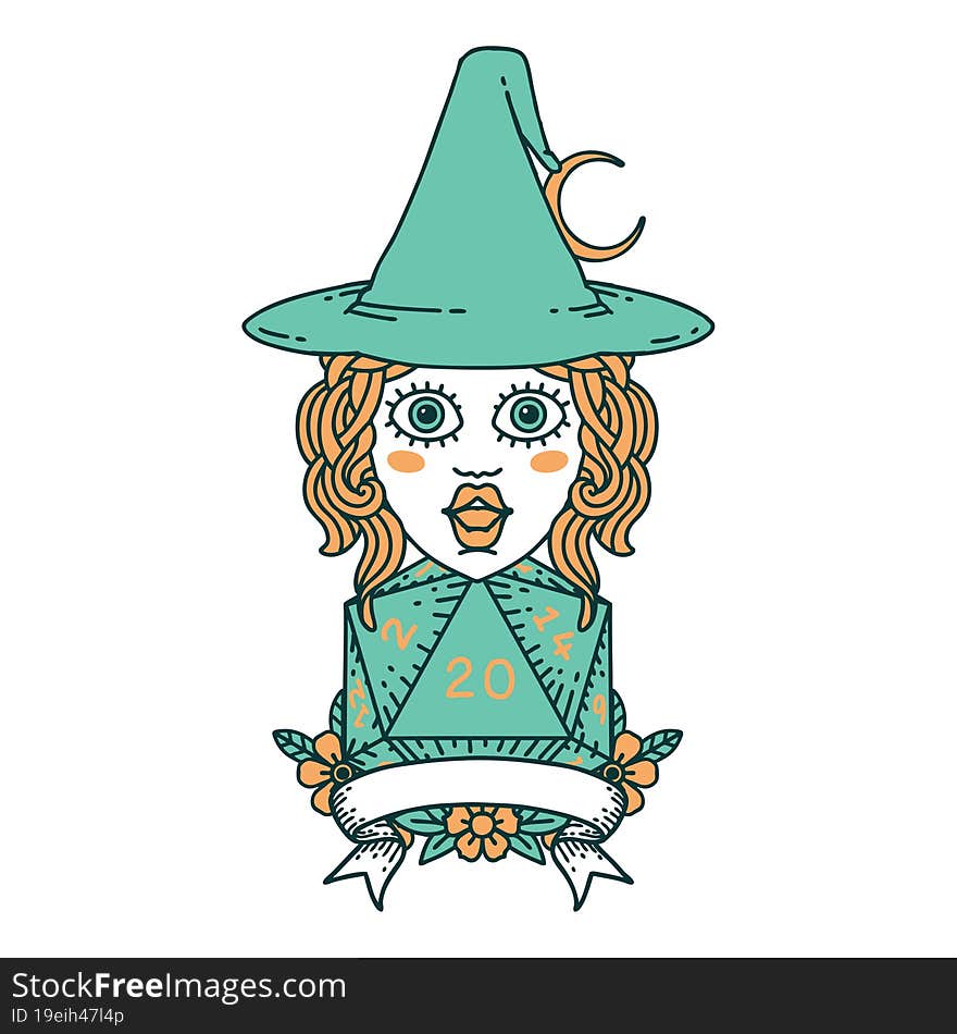 Human Witch With Natural Twenty Dice Roll Illustration