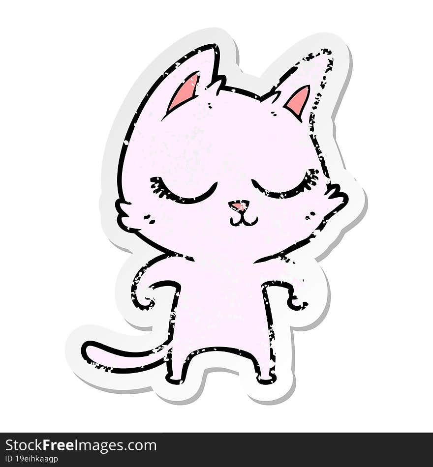 distressed sticker of a calm cartoon cat