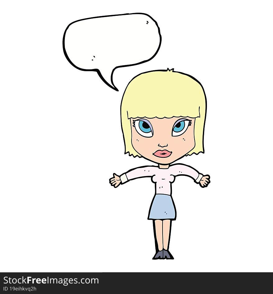 Cartoon Woman Shrugging With Speech Bubble