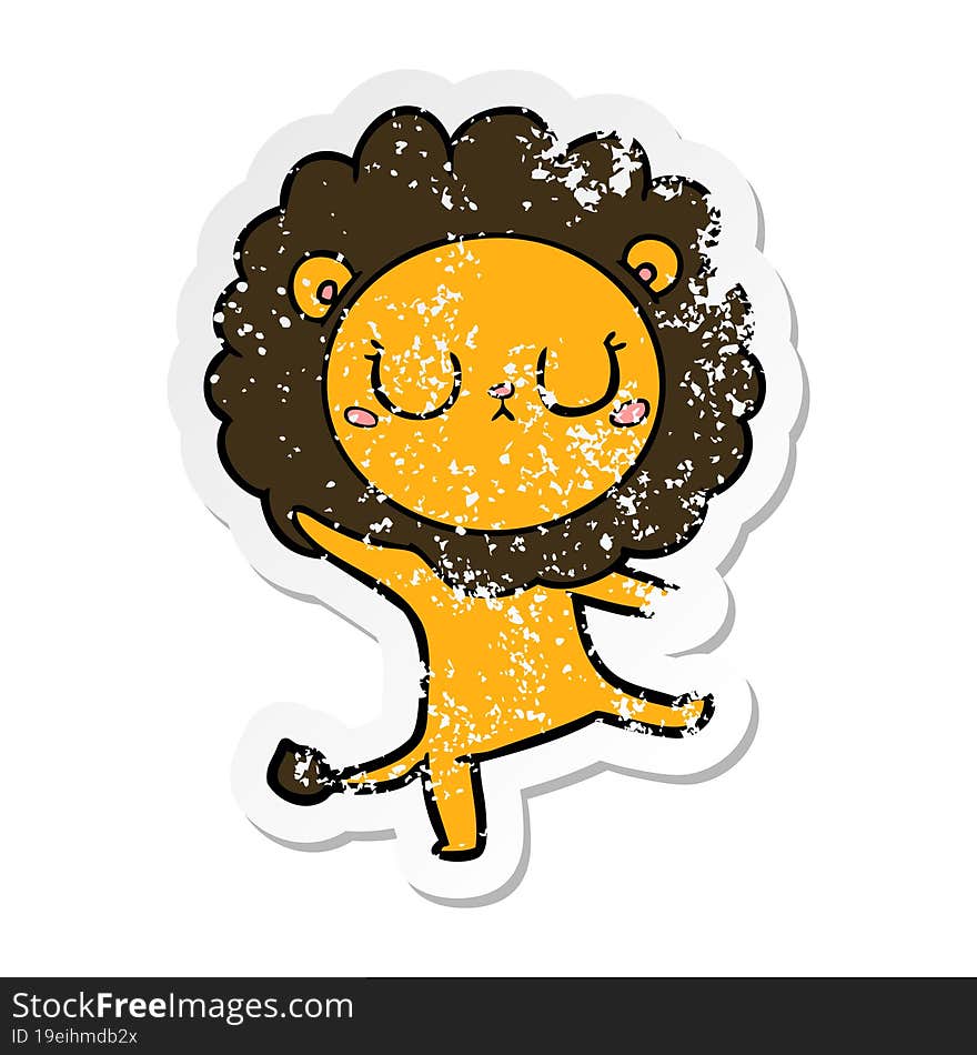 distressed sticker of a cartoon lion dancing