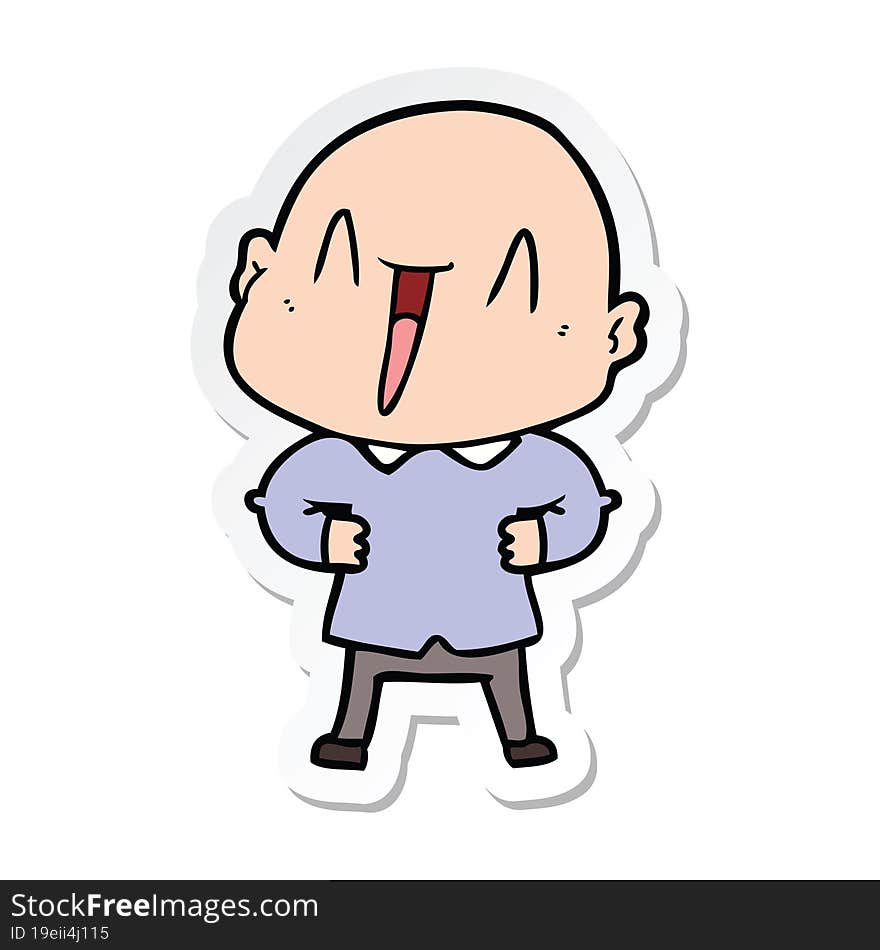 Sticker Of A Happy Cartoon Bald Man